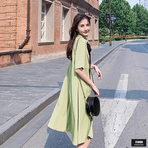 가바바 여성 셔츠원피스 살랑살랑 쉬폰 플레어 데일리 카라넥 롱원피스 G53810