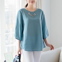 [쿠잉] 기본 무지 소매주름 인견7부 블라우스 티 L XL 2XL