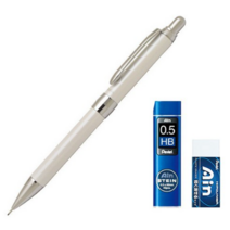 펜텔 비쿠냐 EX 시리즈 샤프펜슬 화이트 PX2005W + AIN 샤프심 HB + AIN 지우개 세트, 0.5mm, 1세트
