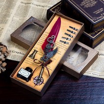 One Leaf Ark 기계 만년필 깃털펜 세트, 와인 레드