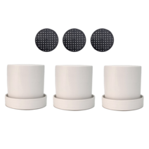 가든그린 원형 세라믹 화분 받침세트 + 원형깔망 3개세트, 화이트