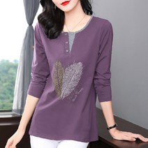 여자 긴팔티 순면 라운드 슬림핏 프린팅 티셔츠 데일리 기본티