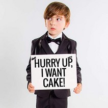 Hurry Up I Want Cake Wedding Sign | Funny Ring Bearer Flower Girl Signage | Wedding Ceremony Banner, 1, Black, Off-White