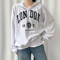 티데일리 여성용 런던 레터링 반집업 오버핏 후드 티셔츠