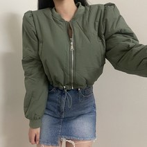 VANANA2 여성 라운드 크롭 스트링 퍼프 숄더 따듯한 패딩 점퍼