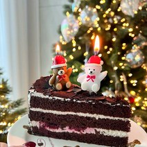 크리스마스 산타 곰돌이초 모자 곰돌초 곰돌이 케이크 양초 장식, 브라운(3개입)