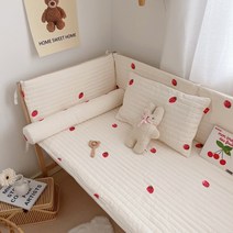 범퍼 침대 패드 아기 가드 토퍼 한국어 누비 코튼 시트 체리 올리브 곰 자수 커버 침구, [02] Pillowcase 30x50CM, [05] strawberry