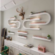 [ EVENT 1+1 3일 총알배송 ]인테리어 화이트 네일 벽 선반 네일샵 진열대 벽걸이 진열장 조명, 화이트 U라인 선반 8개 세트