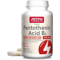 수입비타민 직구비타민 Jarrow Formulas 판토텐산 B5 500 mg 100 식물성 캡슐 필수 B 에너지 생산 및 대사 지원 100회 제공량, [01] 판토텐산 B5, [01] 100개1팩