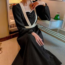 스퀘어넥 앞셔링 롱원피스 허리끈 청순한 치마 여성 스러운 이쁜 단정한 여성롱 겨울 가을
