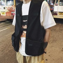 힙한 아메카지 블랙 남자 주머니 자켓 검은색 빈티지룩 베스트 면조끼 패션