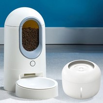 자동사료급여기 자동배식기 고양이 강아지 반려견 급식기, 버튼타이밍6L-세라믹-화이트