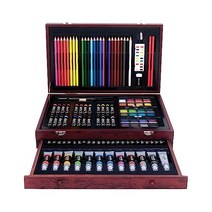 아트 101 USA 디럭스 세트(나무 정리함에 119개 포함) 컬러 연필 페인트 브러시 및 팔레트 학습 가이드 휴대용 스튜디오 포함