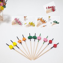 맘앤팩 대나무 장식용 꼬지 100개입 일회용 어린이 파티용 과일 샌드위치 햄버거 모양 꼬치 꽂이, 주황(별), 1개