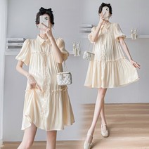 POMTOR 임산부 원피스 여름 루즈핏 셔츠형 A라인 원피스 여밈 수유 가능 수유원피스