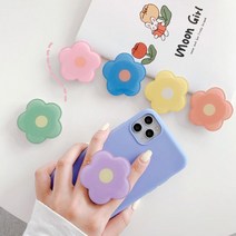 도매팜 1+1 스마트폰이 화사해지는 파스텔 꽃모양 그립톡 휴대폰거치대 폰꾸미기, 1p+1p, 그린+오렌지