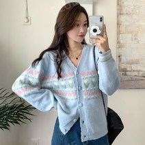 여성 아우터 튤립패턴 러블리 데일리 기본 가디건 2컬러