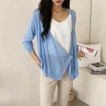 바보사랑 여자 플레어 슬림 긴팔 원버튼 숄니트 소라색 가디건.옷자락(무료배송)