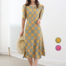 프롬코 여름 체크 스퀘어넥 반팔 원피스 [자체제작 FRC69]