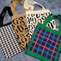 해피엠 니트가방 레오파드 체크 니트백 숄더 에코백