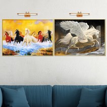 보고아트 재물을 부르는 팔마도 동물 말 그림 풍수 인테리어 액자, 팔마도 _C+날개달린백마 +2개 세트