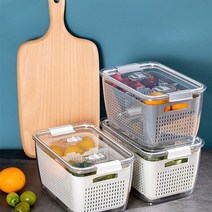 판다하우스 물빠짐 신선 야채 과일 냉장고 수납 채반용기 보관용기 밀폐용기, 브라운, L_4.5L