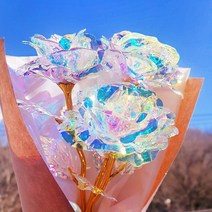 트루픽 LED 홀로그램 크리스탈 장미 꽃 썬캐쳐 기념일 선물 촬영 인테리어 소품, LED장미 1송이