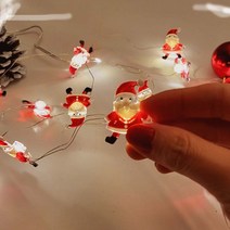 LED 건전지 데코 와이어 전구 캐릭터/별/구슬/산타/루돌프/눈사람/종 모양 트리 캠핑 램프 장식 조명, 캐릭터 와이어 산타 20P(+AA건전지 4개)