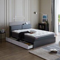 [수도권 지정배송] 프린홈 소르젠 LED 리노 서랍형 슈퍼싱글/퀸 침대프레임 (매트제외), 그레이화이트