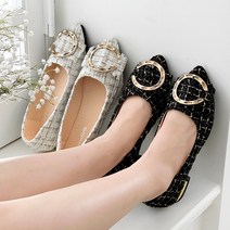 폭신 트위드 골드 장식 로우힐 플랫슈즈 단화-1728