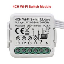 와이파이 릴레이 모듈 24v 12v Tuya Wifi 스마트 스위치 모듈은 양방향 제어 앱 원격 제어를 지원합니다. DIY 라이트 차단기 100-240V Alexa Google, 4 Gang