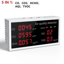 라돈 측정기 5-In-1 공기 품질 모니터 가정용 대기 질 감지기 오염 테스터 CO/CO2/HCHO/AQI/TVOC 일산화탄, 01 5-In-1