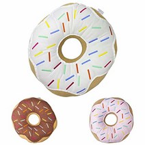 Mabel Home 장식용 쿠션 35.6cm14인치 도넛 3D 디지털 프린트 장식 편안하고 부드러운 플러시 재미 음식 모양 베개 소파 의자 바닥 소파용 시트 패드 쿠션핑크, Chocolate