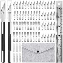 우드카빙키트 정밀 공예 정확한 취미 칼 세트 64 개 Exacto 블레이드 눈금자 DIY 삽화 조각용, 01 은