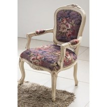 바이올렛 꽃장식 엔틱 화이트 원목 암체어 1인 쇼파 / 라운지 편한 소파