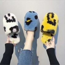 털 실내화 슬리퍼 겨울 레오파드, 레오파드슬리퍼-블루(40-41)