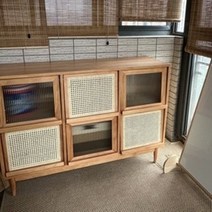 렌지대 다이 수납장 진열장 밥솥 선반 조립식 거치대 주방가구 다용도 틈새장, 10.6그리드체리컬러등나무+창홍유리
