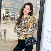 레오파드 뱀피 프린팅 쉬폰블라우스