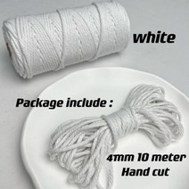 마크라메실 가방뜨개실 우동끈 마크라메DIY 여러 가지 빛깔의 마카롱 코튼 로프 수공예용 다채로운 실 DIY 재료 방 벽걸이 장식 5mm 5 야드, 5mm 5Yards, White_2