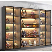 피규어 유리진열장 수납장 거치대 책장 술장식장, 80x40x200 4층 상향도어 라이트 그레이