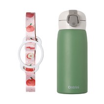 온트리니 원터치 보온보냉 스텐 텀블러 350ml 스트랩세트, 그린