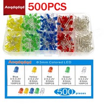 500PCS 3mm LED 다이오드 키트 브라이트 라이트 비드 발광 화이트 옐로우 레드 블루 그린 DIY 전자 arduino용