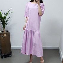 제이후 린넨 루즈핏 셔링 플리츠 플레어 A라인 반팔 롱 원피스