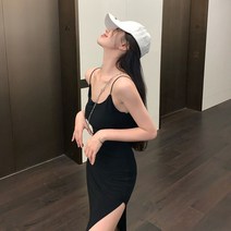 후암마켓 나시 옆트임 롱원피스 스트링 끈 비스코스 슬림드레스