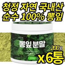 청정 자연에서 자란 뽕잎가루 100% 첨가물없는 뽕입 분말 국산 가루 파우더 뽕나무 뽕잎 가루 카페인 없는 뽕잎차 물 음료 (스푼 무료 증정), 200g X 6통 (복수구매할인)