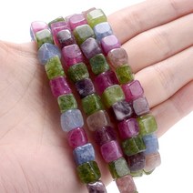 천연 석재 크리스탈 인회석 전기석 Aquamarines Morganite 비즈 보석 만들기 DIY 팔찌 목걸이 액세서리 8x8mm, 8x8mm 49pcs, tourmaline