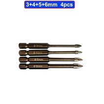텅스텐 카바이드 유리 드릴 비트 세트 4 커팅 에지가 합금 포인트 타일 크로스 스피어 헤드, 3 4 5 6mm