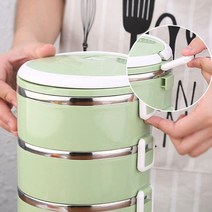 [봄 나들이 특가] 1+1 파스텔 컬러 3단 조절 압력유지 도시락 런치 박스 직장인 도시락 남편 아내 도시락 신혼선물, 애플그린