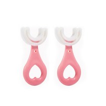 360 도 U자형 아기 칫솔 실리콘 구강 관리 청소, 4.Pink S 2pcs