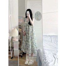 커플 제주도 로브 쉬폰 플리츠 민소매 휴양지 비치원피스 풀빌라 비치웨어 휴가 랩, M, 블루그린플라워(뒷판 노출 안 함)